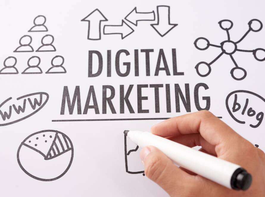 Crop hand drawing digital marketing plan